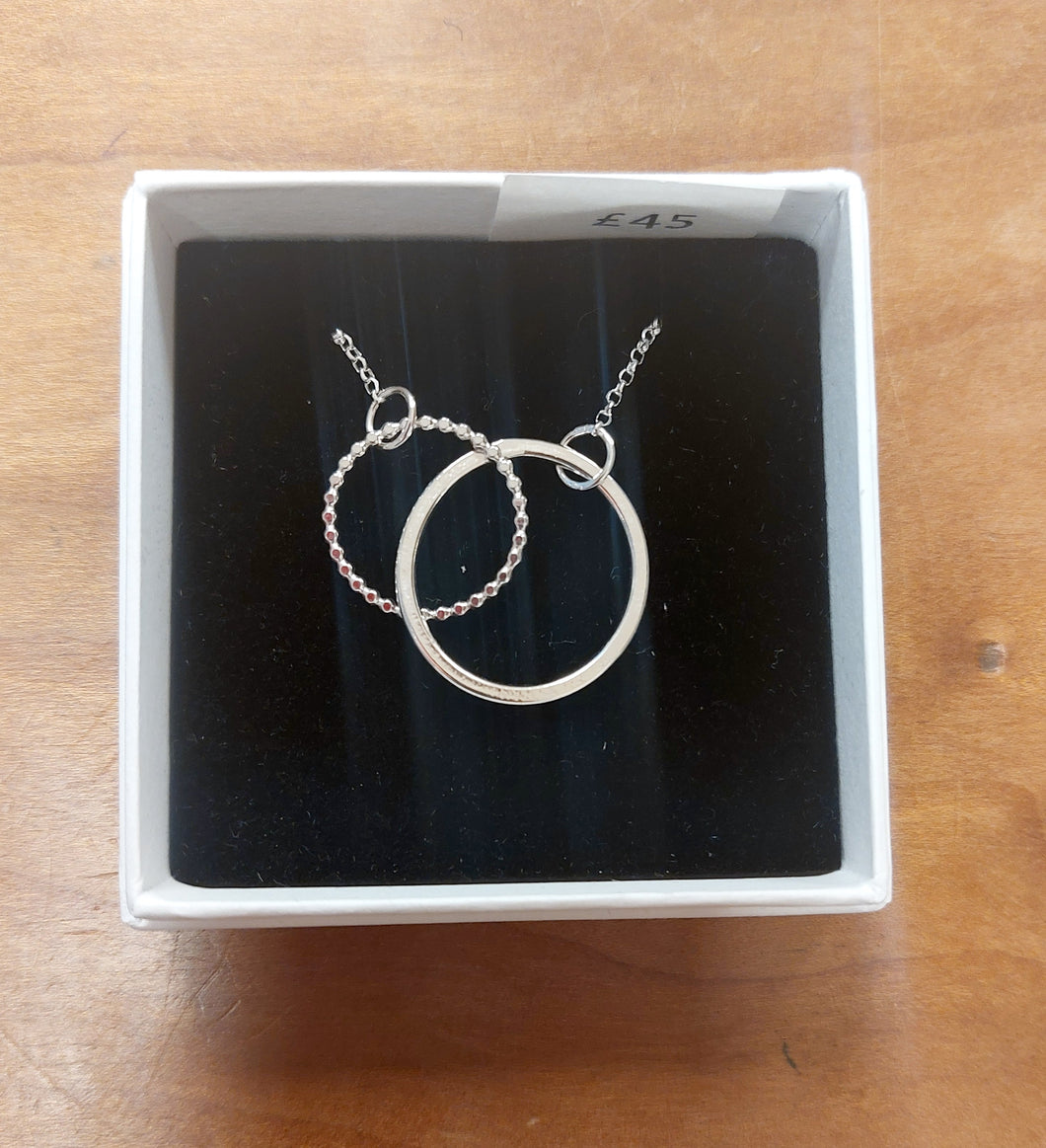 silver necklace - small beaded/large silver connecting rings