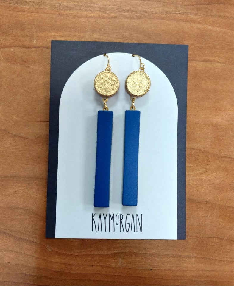 Bloc earrings long gold and royal blue