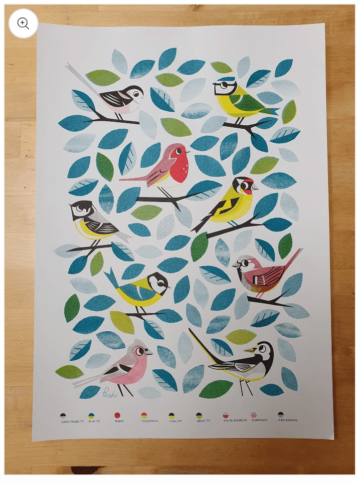 Garden birds riso print