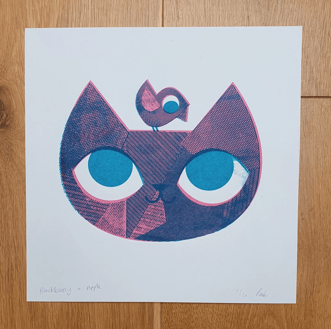 Blackberry & Apple Cat Screen Print