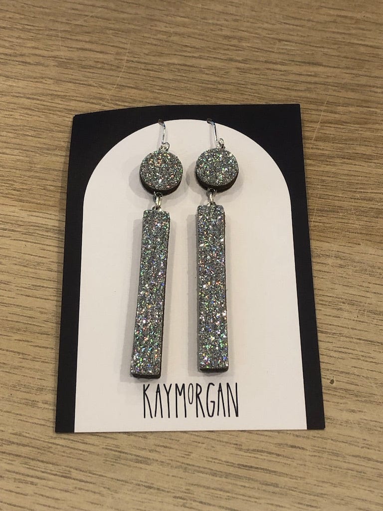 Long Block Earrings - Silver Glitter