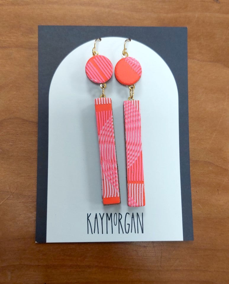 Bloc earrings long fluoro orange and pink arches