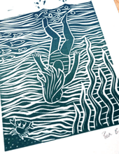 Load image into Gallery viewer, Wild Swimming Lino Print
