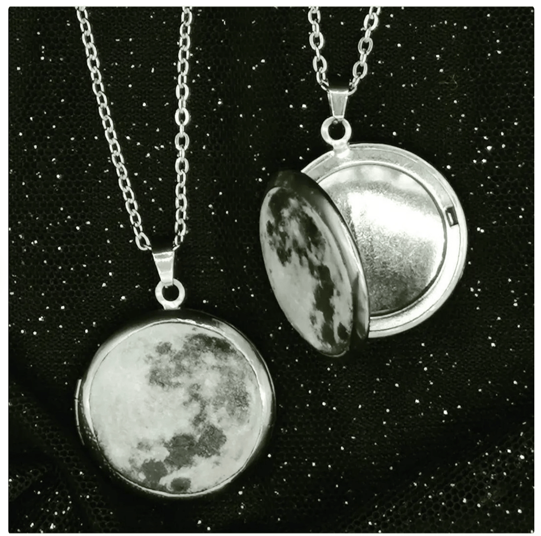 Moon locket - silver plate chain